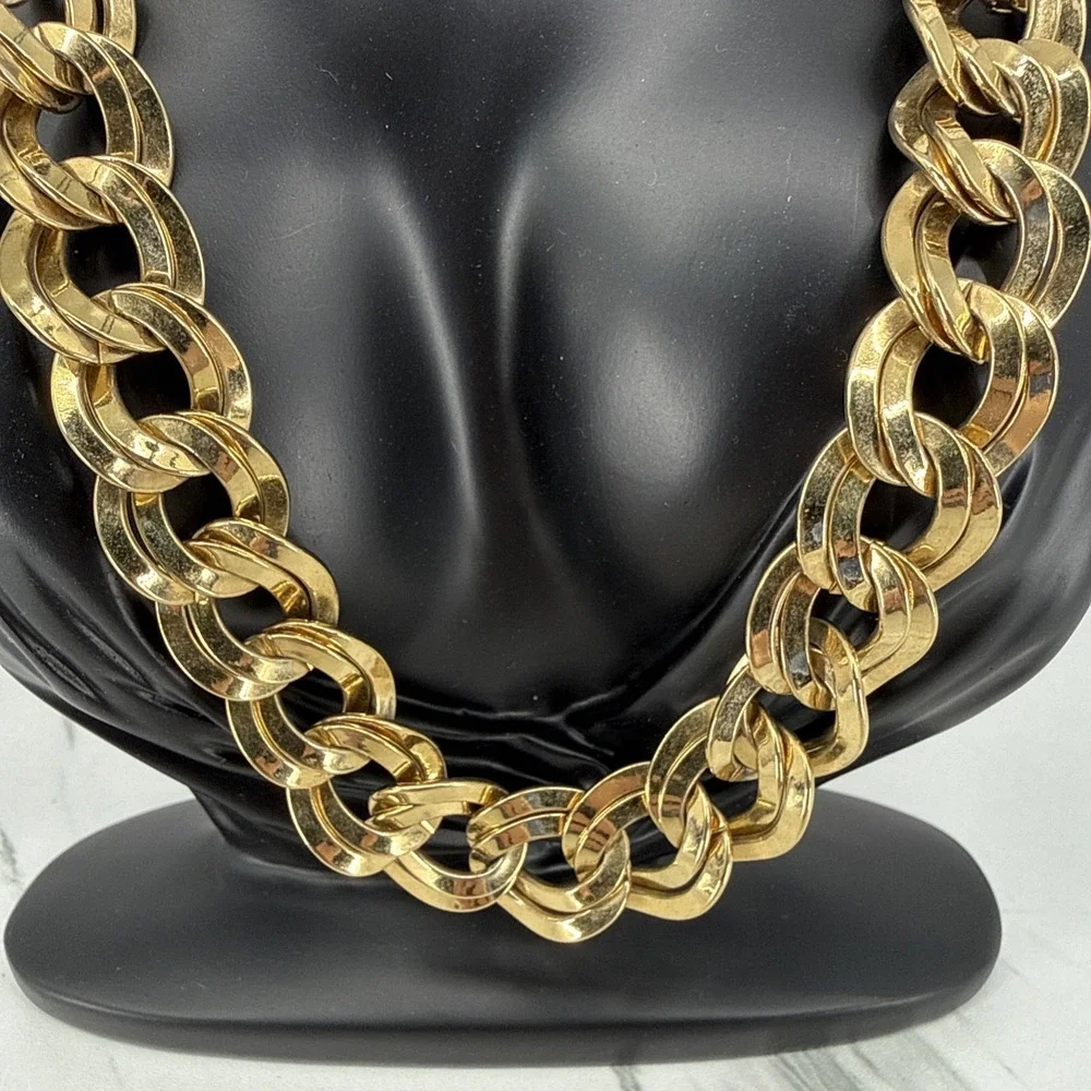 Vintage Monet Necklace Chunky Double Link Chain Gold Tone Signed 20